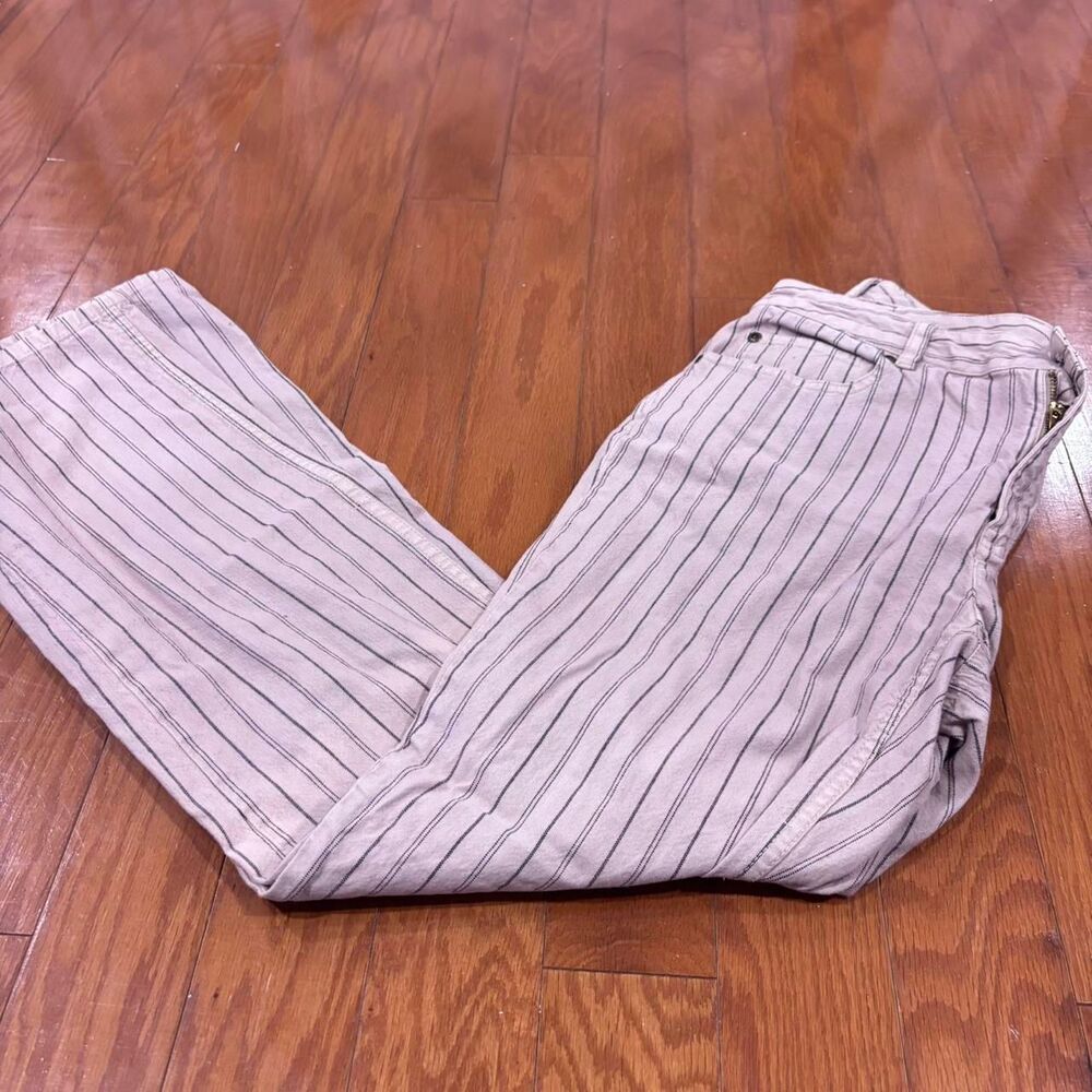 LIZ CLAIBORNE Women's Cream Grey Striped Straight Leg Denim Jeans Size 6 CB